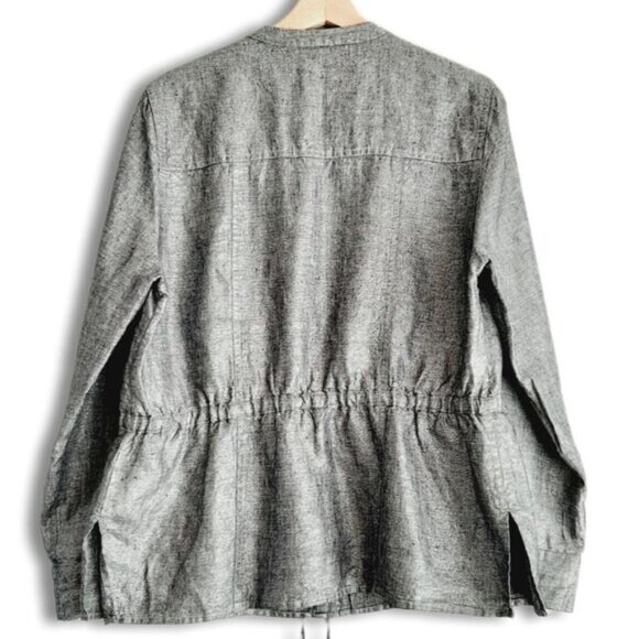 CHARTER CLUB / 100% Linen Utility Sleeve Jacket Metallic Silver Gray Sz L Petite - Picture 8 of 14